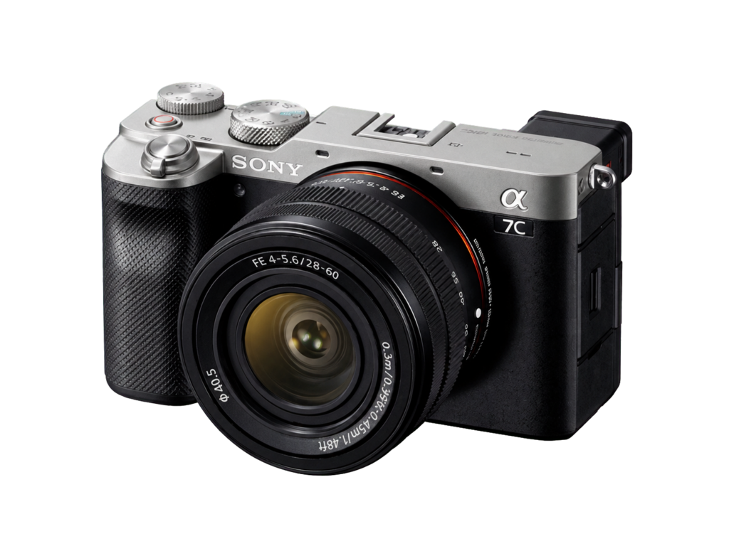 Silver and black Sony α7C camera